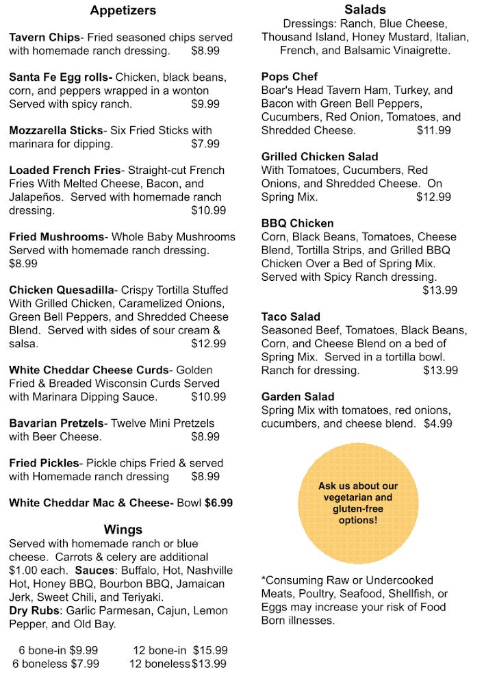 Pop's Old Company Store and Tavern Menu image 3
