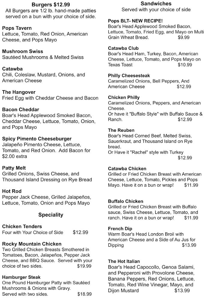 Pop's Old Company Store and Tavern Menu image 4